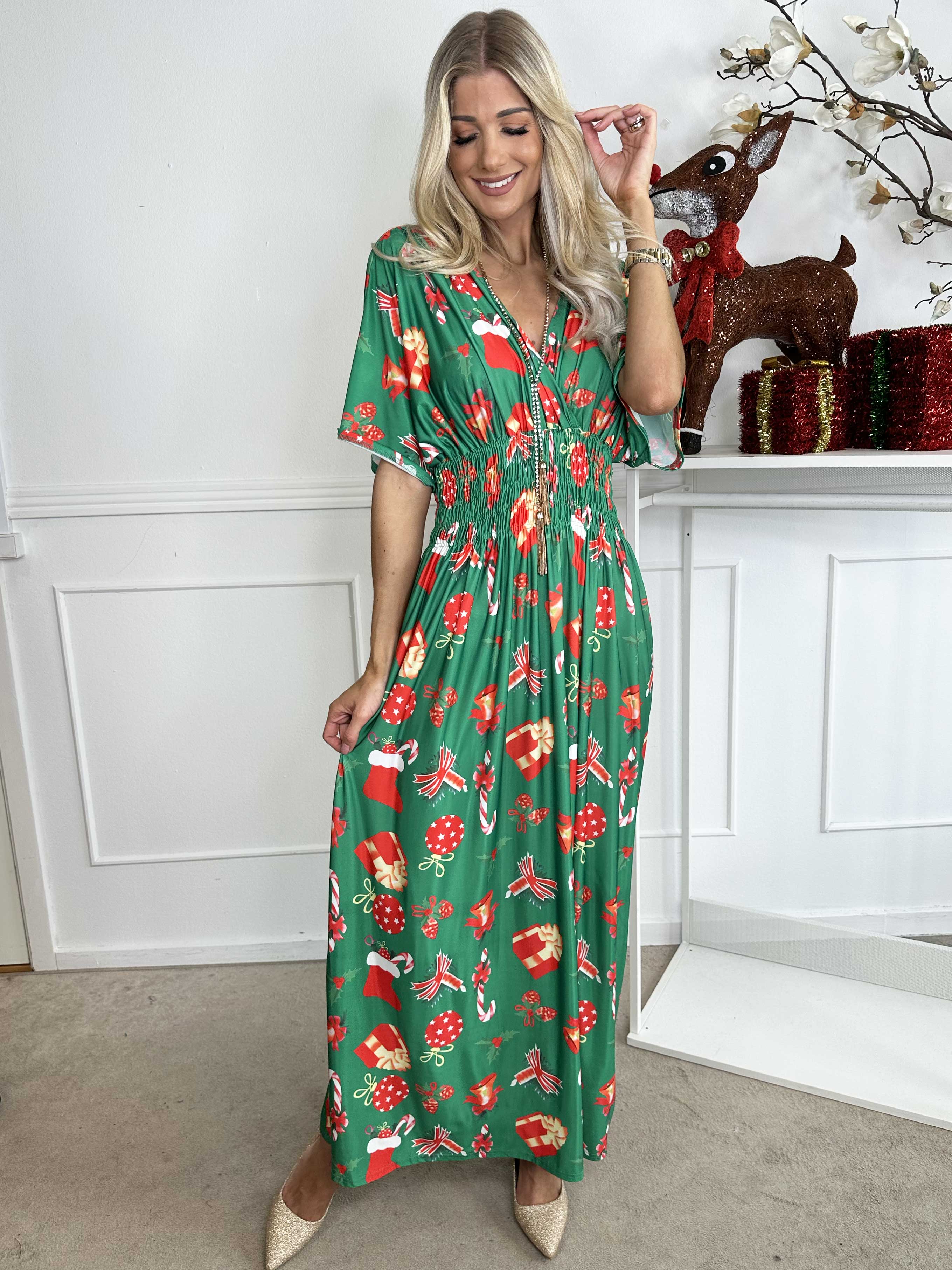 Pams Holiday - Lång klänning med resår och julmotiv